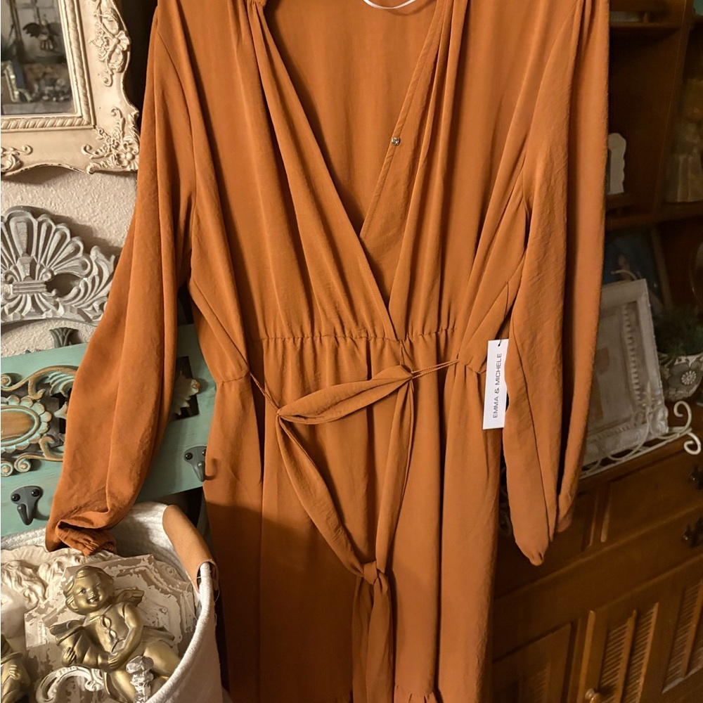 Emma & Michele Terracotta Long Sleeve Dress